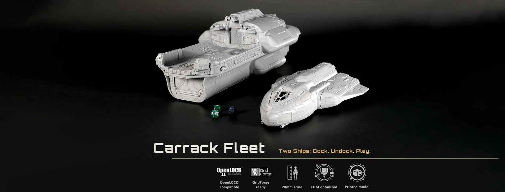 Carrack Fleet 3D-printable sci-fi spaceship for tabletop games